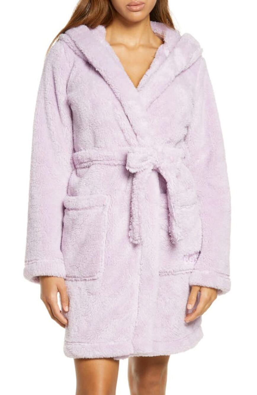 Ugg Aarti Faux Shearling Hooded Robe Womens 2X Purple Fleece Short MISSING BELT